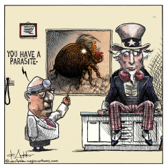 UNCLE SAM HAS A PARASITE THAT LOOKS LIKE TRUMP by Michael de Adder