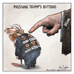IRAN PRESSES TRUMP'S BUTTONS by Michael de Adder