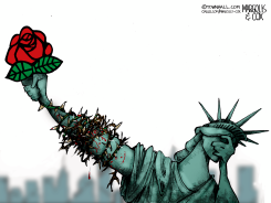 STATUE OF LIBERTY HOLDS SOCIALIST ROSE by Margolis & Cox