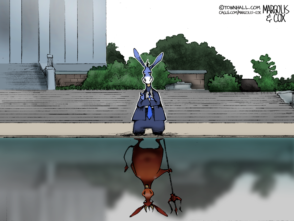 Democratic Donkey Confronts Devilish Reflection in Water