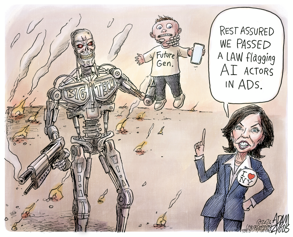 Big Tech Terminator Robot Threatens Child Amid New York AI Ad Law