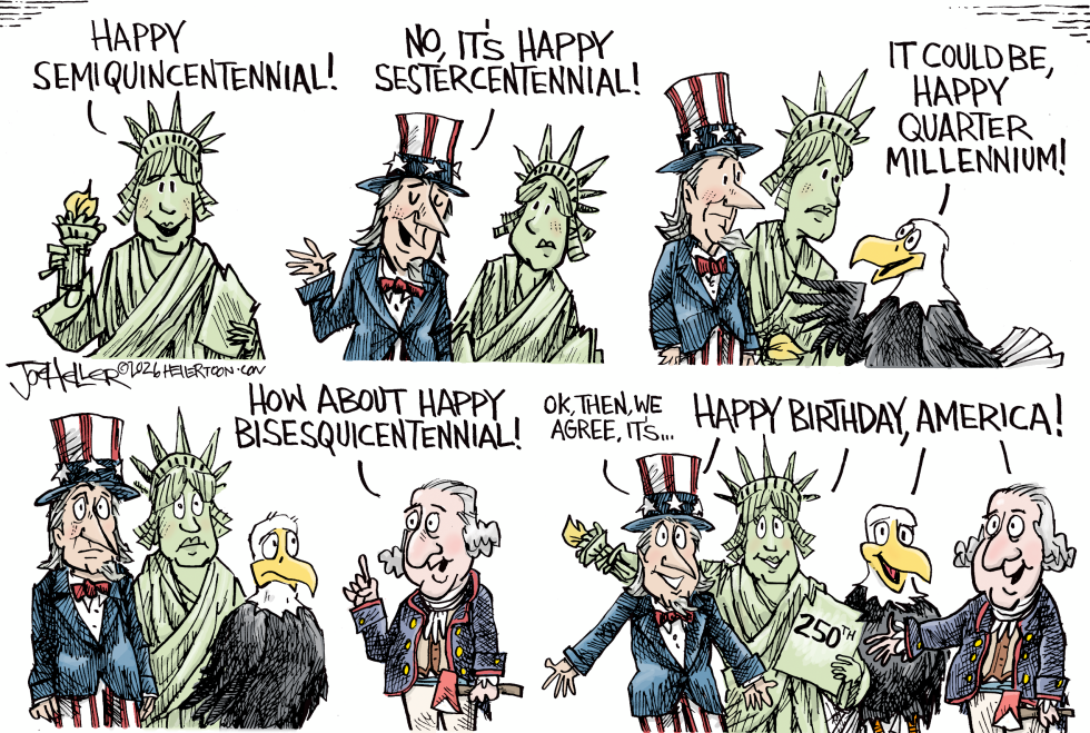 Uncle Sam and Liberty debate names for America's 250th