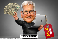 TIM CROOK HOLDING CASH AND LAPTOP by Bart van Leeuwen