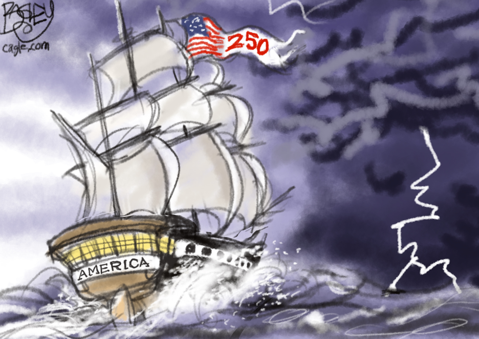 America Ship Sails Through Storm With 250 Flag
