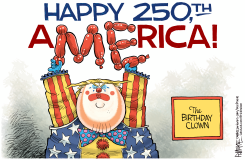 TRUMP BIRTHDAY CLOWN CELEBRATES AMERICA 250TH by Rick McKee
