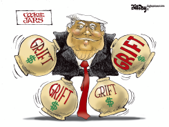 TRUMP HOLDING GRIFT COOKIE JARS by Bill Day