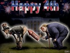 TRUMP LIGHTS IRAN WAR FIREWORK AT UNCLE SAM by Sean Delonas