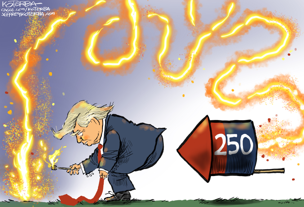 Trump bends to ignite fuse on large rocket marked 250