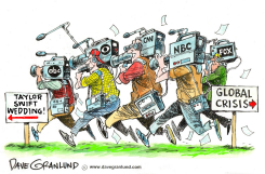 REPORTERS RUN BETWEEN WEDDING AND CRISIS by Dave Granlund
