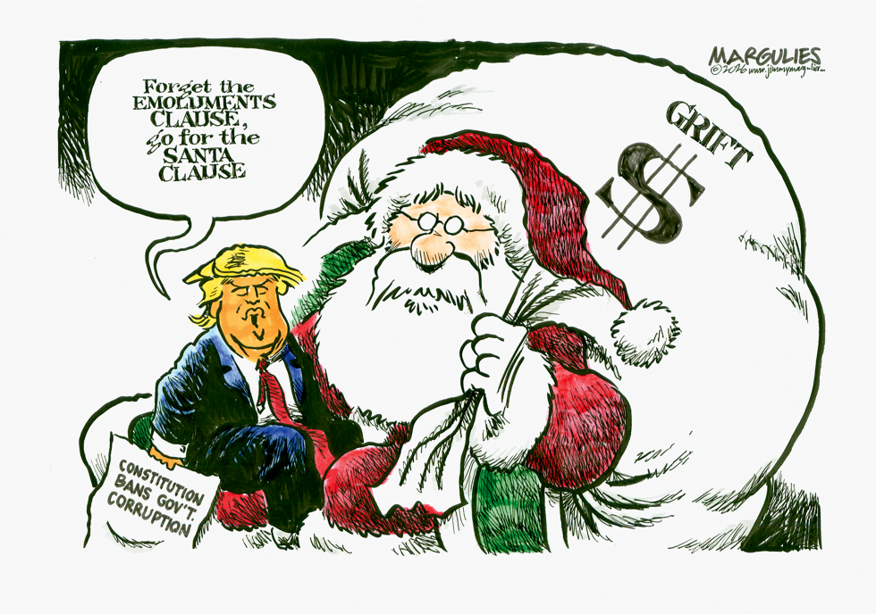 Trump swaps emoluments rules for Santa gifts in holiday scene