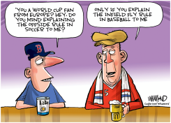 BASEBALL FAN QUESTIONS SOCCER FAN ON RULES by Dave Whamond