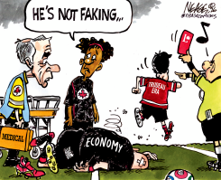 TRUDEAU RED CARDED OVER ECONOMY by Steve Nease