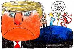 TRUMP HEAD WITH MILLER AND DEVIL by Randall Enos