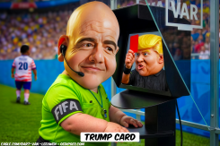 FIFA REFEREE (INFANTINO) VIEWS TRUMP RED CARD by Bart van Leeuwen