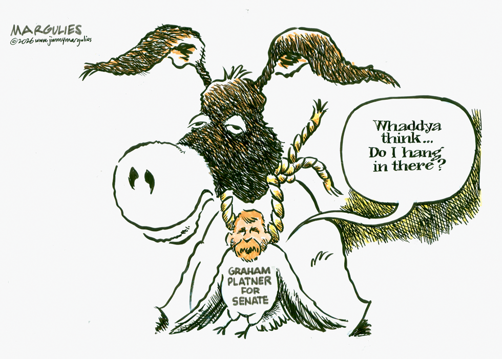 Graham Platner hangs from Democratic donkey with punning question