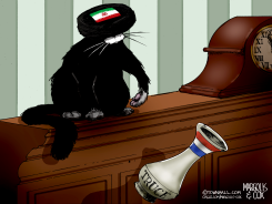 IRAN FLAG CAT TOPPLES TRUCE VASE by Margolis & Cox