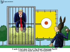 TRUMP DUNK TANK TARGETED BY DONKEY by Bruce Plante