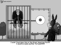 TRUMP IN DUNK TANK TARGETED BY DONKEY by Bruce Plante