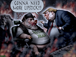 TRUMP LIPSTICK ON IRAN WAR PIG by Sean Delonas
