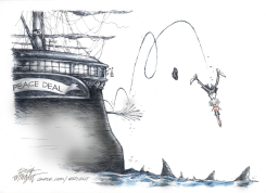 FIGURE FALLS FROM PEACE DEAL SHIP INTO SHARK WATERS by Dick Wright