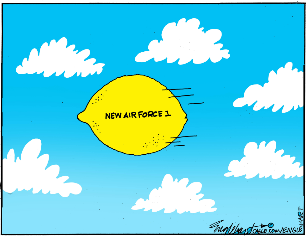 Lemon flies through blue sky labeled new air force one