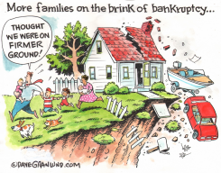 FAMILY FLEEING CRUMBLING CLIFFSIDE HOUSE by Dave Granlund