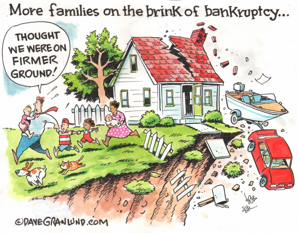 Family Fleeing Crumbling Cliffside House