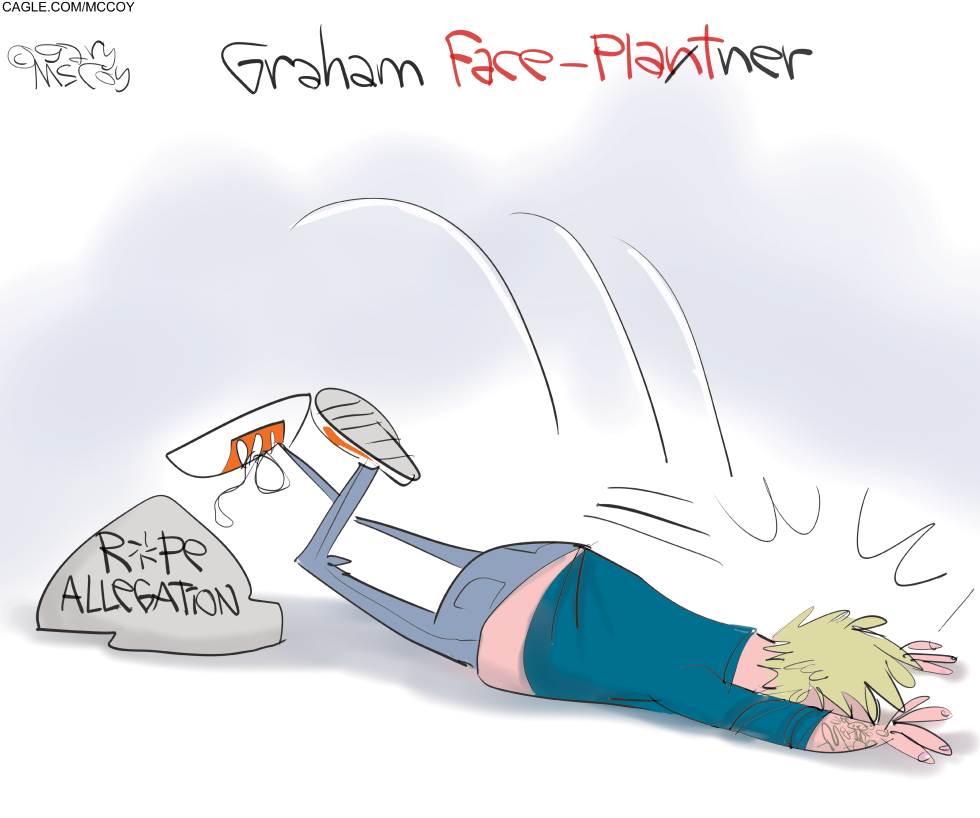 Graham Face-Plants After Tripping Over Rape Allegation Rock