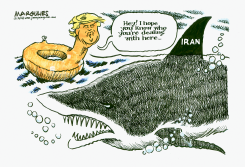 TRUMP CONFRONTS IRAN SHARK by Jimmy Margulies