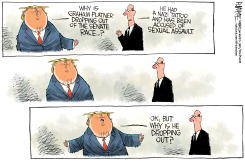TRUMP QUESTIONS PLATNER SENATE DROPOUT by Rick McKee