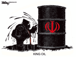 FIGURE SPITS OIL AT IRANIAN BARREL by Bill Day