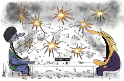 MISSILES FLY OVER CEASEFIRE TALKS TABLE by Manny Francisco