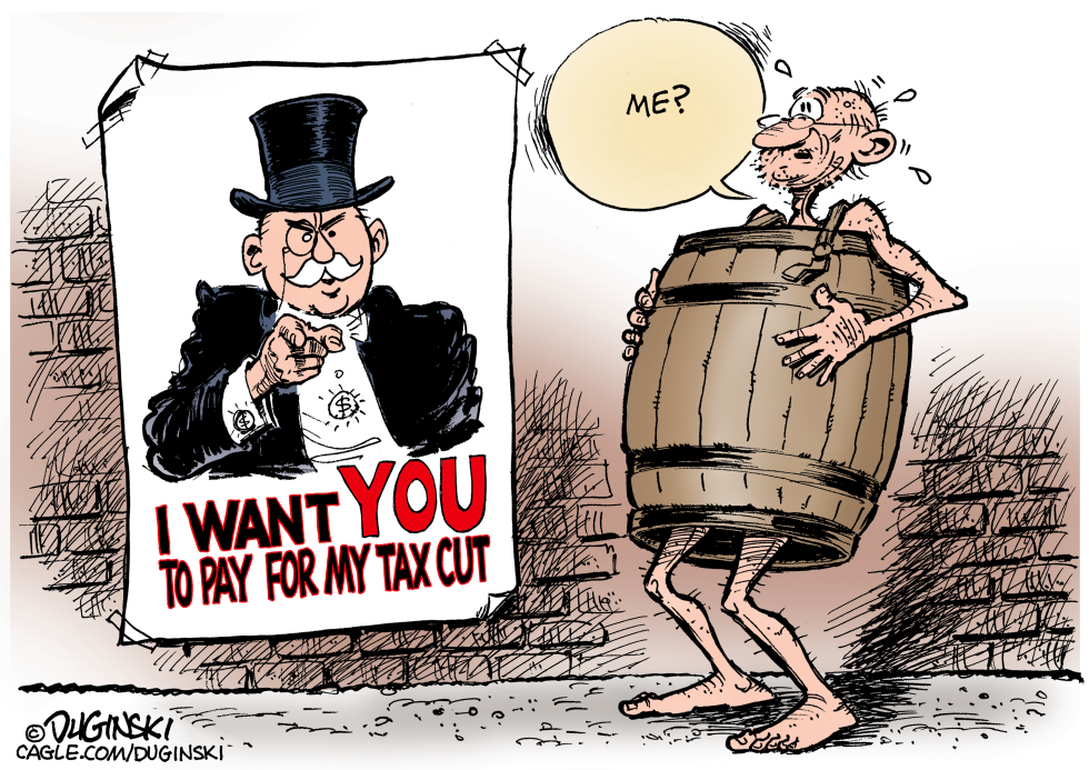 Uncle Sam Poster Orders Barrel Man to Fund Tax Cuts