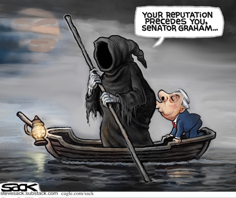 Grim Reaper warns Senator Graham about his reputation