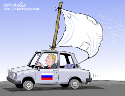 RUSSIAN LEADER WAVES WHITE FLAG FROM CAR by Arcadio Esquivel