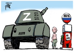 PUTIN TANK STRANDED AT EMPTY PUMP by Tom Janssen