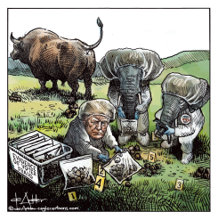 TRUMP EXAMINES ANIMAL DROPPINGS AS VOTER FRAUD by Michael de Adder