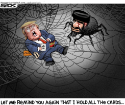 TRUMP TANGLED IN SPIDER WEB WITH UNO by Steve Sack