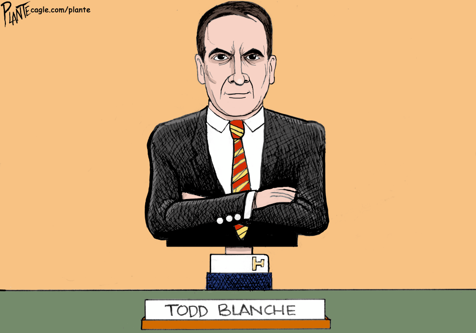 Todd Blanche depicted as controlled bust figure