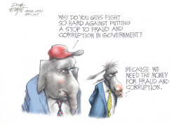 ELEPHANT QUESTIONS DONKEY ON FRAUD FIGHT by Dick Wright