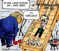 TRUMP QUESTIONS COMPLICATED TARIFF TIES by Steve Nease