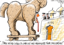 TROJAN HORSE ELEPHANT TARGETS IRAN by Pat Bagley