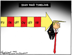 TRUMP IRAN WAR TIMELINE ARROW by Bob Englehart