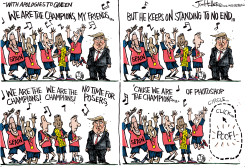 TRUMP STANDS APART FROM SPAIN CHAMPIONS by Joe Heller