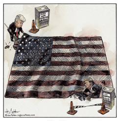 TRUMP SWEEPS CASUALTIES UNDER AMERICAN FLAG by Michael de Adder