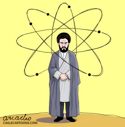 IRANIAN LEADER FACES NUCLEAR SYMBOL by Arcadio Esquivel