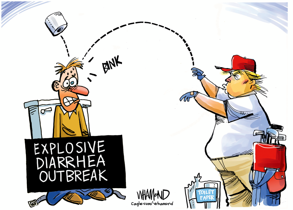 Trump Flings Toilet Paper Roll at Diarrhea Outbreak