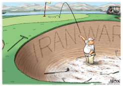 TRUMP GOLFING IN IRAN SAND TRAP by R.J. Matson