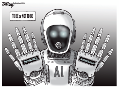 AI ROBOT WEIGHS DEMOCRACY AGAINST AUTHORITARIANISM by Bill Day