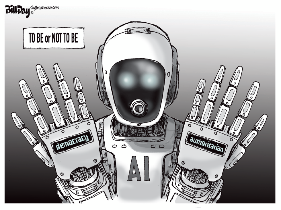 AI robot weighs democracy against authoritarian rule